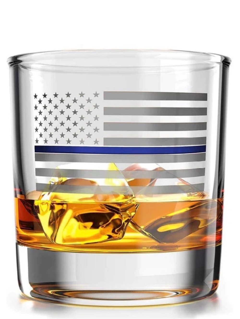 Thin Blue Line American Flag - Whiskey Glass - 10 oz capacity - Made in USA